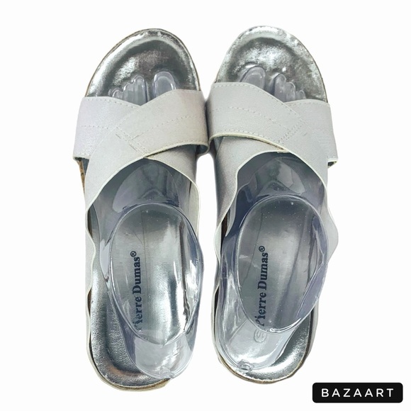 Pierre Dumas Metallic Slip On Criss Cross Platform Wedge Sandals Sz 10 - Picture 6 of 9